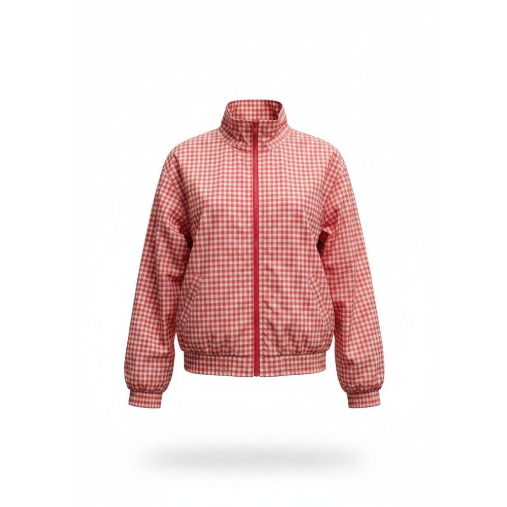 Lavon Vintage Pink White Gingham Windbreaker Jacket Small Full Zip Y2K